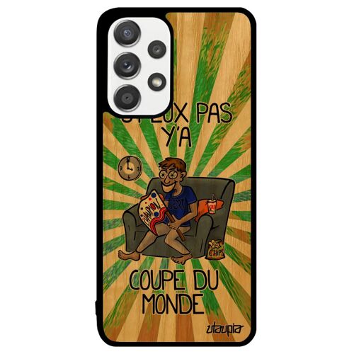 Coque j'peux pas y'a coupe du monde pour Samsung A33 vrai bois silicone mobile rugby humour sport comique texte handball vert galaxy
