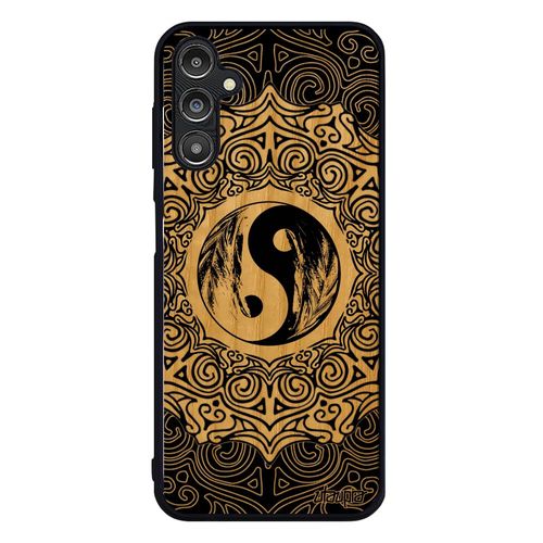 Coque Pour Samsung Galaxy A14 4g 5g Bois Silicone Yin Et Yang Caoutchouc Harmonie Frêne Noir Et Blanc Bien & Mal Mandala Noir Ying