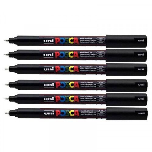 Lot De 6 Marqueurs Posca Pc-1mr Noir Pointe Extra-Fine Calibrée