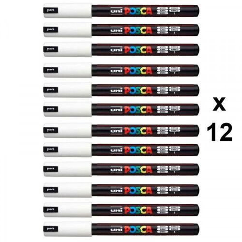 Lot De 12 Marqueurs Posca Pc-1mr Blanc Pointe Extra-Fine Calibrée