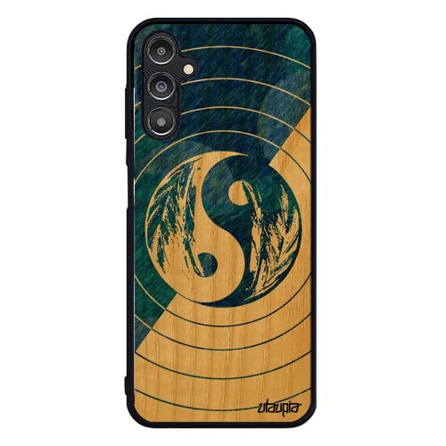 Coque Silicone Samsung A14 4g 5g Bois Yin Et Yang Smartphone Art Garçon Couleur Homme Equilibre Ying Etui Original Housse De Galaxy