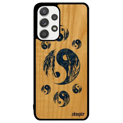 Coque Samsung Galaxy A33 en bois silicone Yin et Yang original housse souple bien & mal tattoo imprimé de protection telephone Bleu
