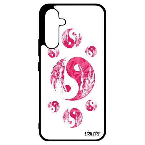 Coque Yin Et Yang Samsung Galaxy A34 Silicone Fille Rose Masculin Feminin Caoutchouc Imprimé Plume Bien & Mal Feng Shui Rigide Ying
