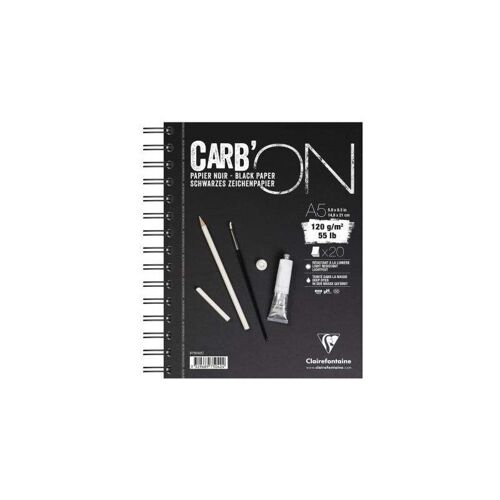 Bloc Carb'on Noir Spirales A5 - 20 Feuilles - 120g - Clairefontaine