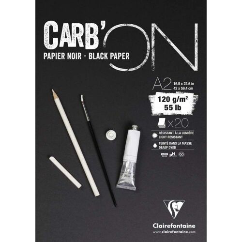 Bloc Carb'on Noir Encolle A2 - 20 Feuilles - 120g - Clairefontaine