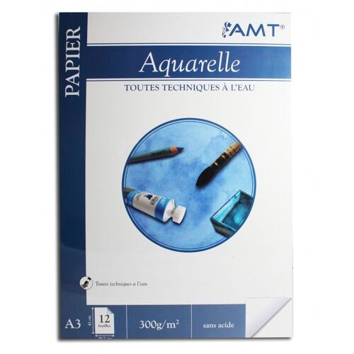 Bloc Aquarelle - A3 - 12 Feuilles - 300g/M2- Amt