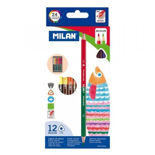Pochette De 12 Crayons Bicolores Corps Triangulaire Assortiment