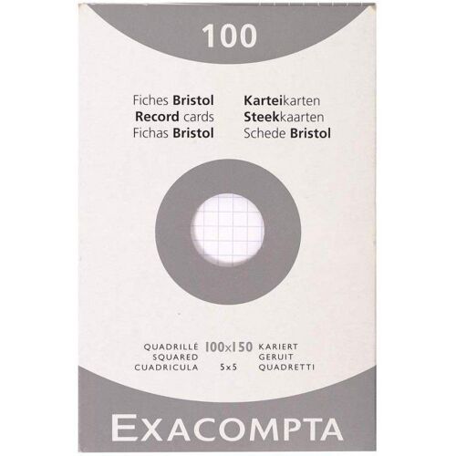 Fiches Bristol - 10x15cm - Petits Carreaux - Non Perforées - Lot De 100 - Papier Épais - Exacompta
