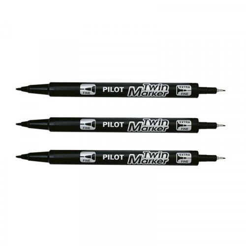 Lot De 3 Marqueurs Permanent Twin Marker Begreen Double Pointe Extra Fine Noir Pilot