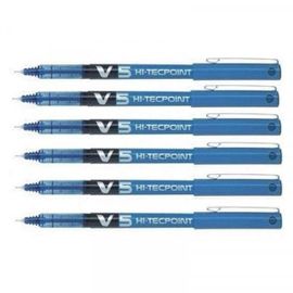 Lot De 6 Stylos Roller Hi-Tecpoint V5 Pointe Fine Bleu Pilot