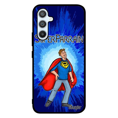 Coque A54 En Silicone Super Parrain Bleu Drole Housse Heros Sm-A546b Humour Texte Noir Comics Humoristique Mobile Samsung Galaxy