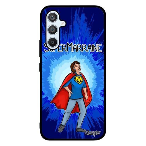 Coque pour Samsung Galaxy A54 en silicone super marraine bleu alu de protection drole heros naissance garcon humoristique antichoc