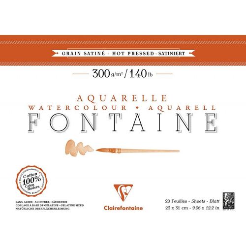 Bloc Aquarelle Fontaine Grain Satiné - 23x31cm - 300g - Clairefontaine