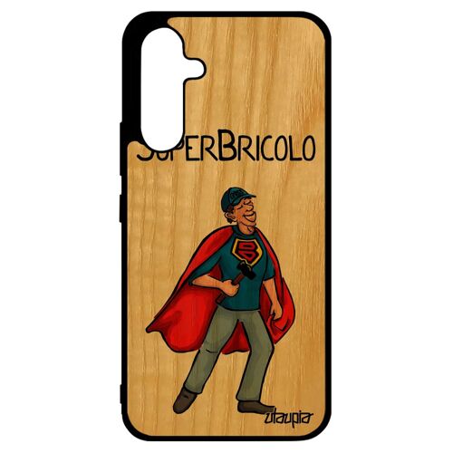 Coque Samsung A34 Bois Naturel Silicone Super Bricolo Papa Papy Bricoleur Portable Humoristique Bande Dessinée Père Texte De Galaxy