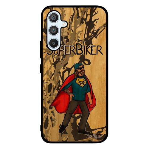 Coque Samsung A54 Bois Silicone Super Biker Motard Noir Dessin Comics Design Texte Sm-A546b Heros Drole Personnalisé Gris De Galaxy