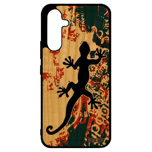 Coque silicone Samsung A34 en bois salamandre reggae animal cover symbole street art Vert reptile smartphone case journal galaxy