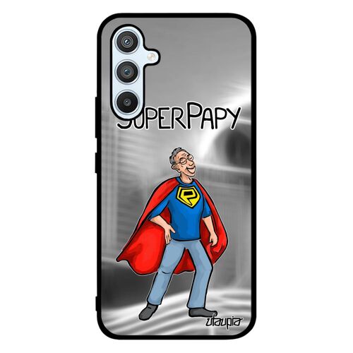 Coque antichoc Samsung Galaxy A54 silicone super papy comics humour papi drole bande dessinée 4G gris pas cher heros de protection