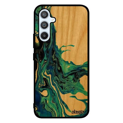 Coque Samsung A54 bois silicone peinture matiere portable case cadeau telephone motif bleu fond acrylique effet moderne de galaxy