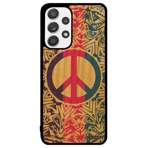 Coque silicone pour Samsung Galaxy A33 bois Peace and love rosace Rose portable telephone cadeau de noel hippie case made in France