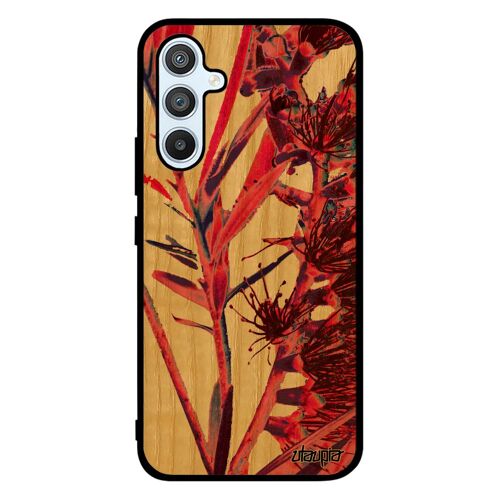 Coque silicone antichoc Galaxy A54 en bois fleurs rigide design rose jolie fond housse dessin effet plante exotique de Samsung