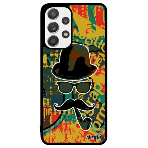 Coque Silicone Galaxy A33 Homme Moustache Peinture Antichoc Tag Rigide Chapeau Melon Sm-A336b Charlie Vintage Original Pipe Samsung