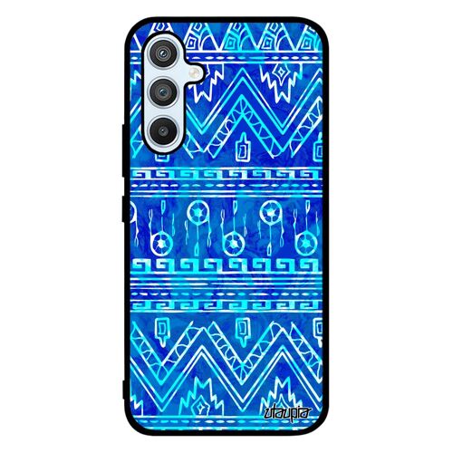 Coque en silicone de protection Samsung Galaxy A54 Motif azteque tribal personnalisé fantaisie original bleu coloré dessin ethnique