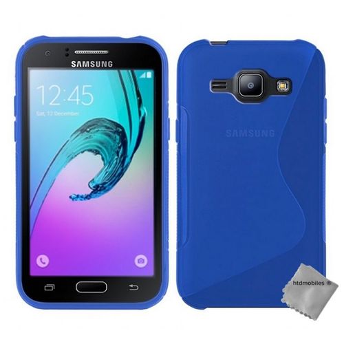 Housse Etui Coque Pochette Silicone Gel Fine Pour Samsung Galaxy J1 (2016) + Verre Trempe - Bleu