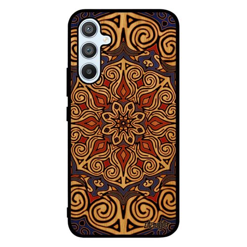 Coque bois pour Samsung A54 silicone Mandala rosace tibet original geometrique 4G Bleu tattoo TPU indien telephone oriental galaxy