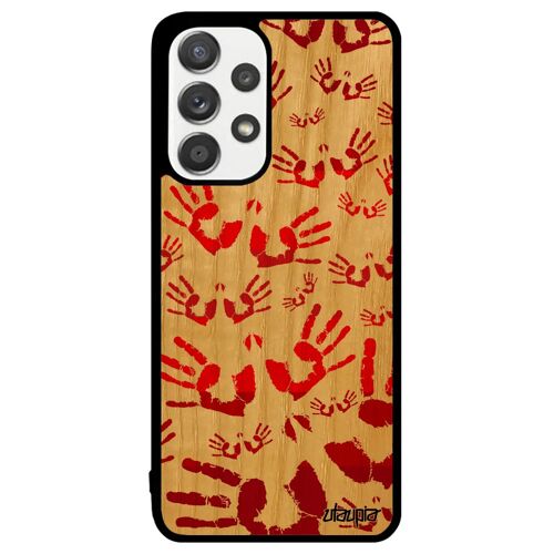 Coque En Bois Pour A33 Silicone Empreinte Main Rouge Garçon Noir Trace De Petites Peinture De Protection 4g Unique Samsung Galaxy