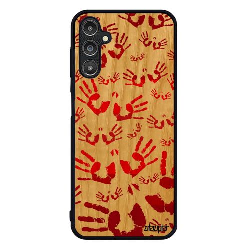 Coque En Bois A14 4g 5g Silicone Empreinte Main Imprimé Dessin Rouge Noir 4g De Protection Trace De Peinture Petites Samsung Galaxy