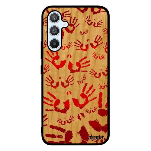 Coque silicone telephone A54 en bois empreinte main case Rouge housse imprimé petites peinture rigide enfant trace de Samsung galaxy
