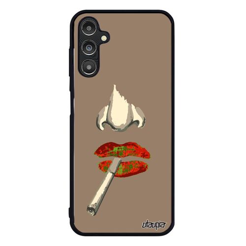 Coque A14 4G 5G silicone portrait femme cigarette smack orange smartphone original case abstrait housse glamour Samsung galaxy