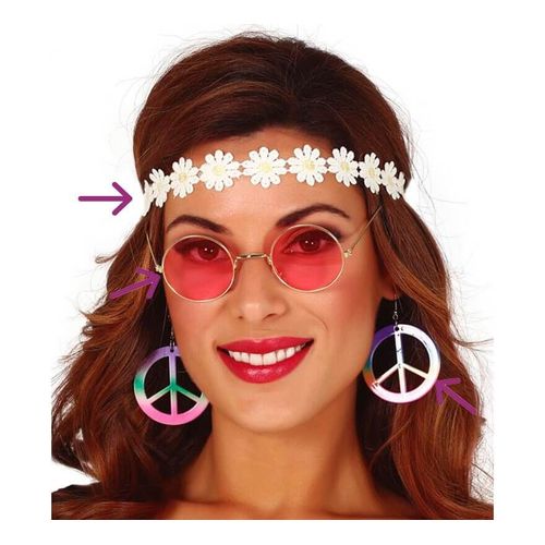 Kit Hippie: Ruban, Lunettes Et Boucles D'oreilles