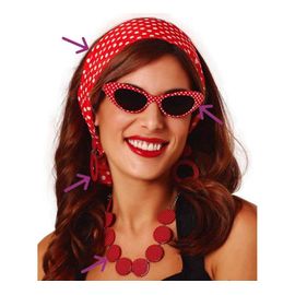 Kit Années 50: Serre-Tête, Lunettes, Boucles D'oreilles Et Collier