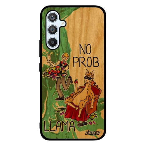 Coque Pour Samsung Galaxy A54 En Bois Silicone No Prob Lama Problama Drole Humour Llama Portable Dessin Comique Vert Texte Bumper De