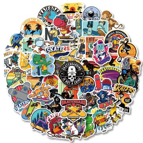 Autocollant Lot 50 Pcs Autocollants Voiture Stickers Moto Imperméables pour Voiture Moto Mac Adulte Enfant Ordinateur Portable Vélo Valise Auto Skate Skateboard Casque