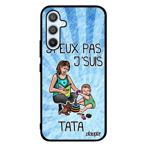 Coque Samsung Galaxy A54 Silicone J'peux Pas J'suis Tata Enfant Je Case Bleu Drole Design Jpeux Personnalisé Texte Humour Noir Tante