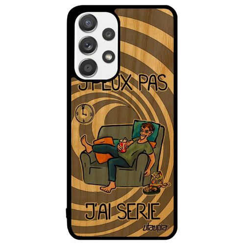 Coque pour Samsung Galaxy A33 en bois silicone j'peux pas j'ai série dessin animé humour comique noir TPU manga je jpeux drole texte