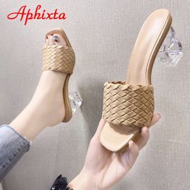 Mules Pour Femmes, Pantoufles Design, Diapositives De Sandales, Cordon Tressé, Talons Transparents De 7cm, Chaussures Pour Femmes,