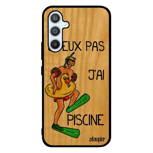 Coque Bois J'peux Pas J'ai Piscine Galaxy A54 Silicone Drole Noir Bd Comique Rigide Souple Sm-A546b Natation Texte Rouge De Samsung