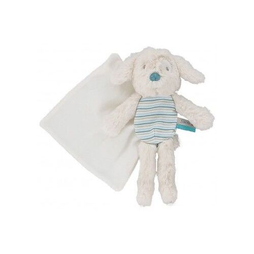 Doudou Chien Blanc Bleu Turquoise Sucre D'orge Cajou Mouchoir Carre De Coton Blanc Peluche Bébé Naissance Soft Toy Plush Baby