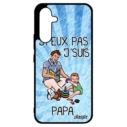 Coque silicone de protection Samsung A34 j'peux pas j'suis papa bd case je smartphone motif enfant humour cadeau de noel bleu galaxy