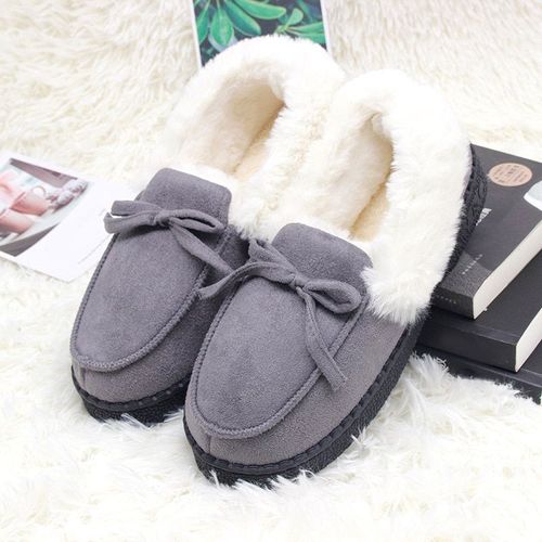 Mocassins D'intérieur En Peluche Avec N¿ud Papillon Pour Femme, Chaussures Chaudes, Enfiler, Décontractées, Pour L'hiver