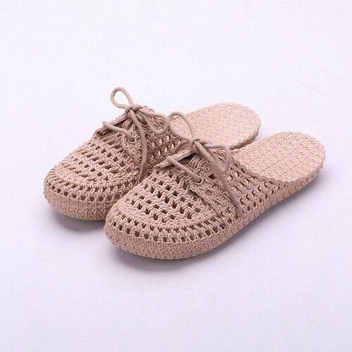 Femmes Toile Pantoufle Plat Femme Lacets Dames Peep Toe Nouvelles Femmes Casual Femme Mode Denim Grande