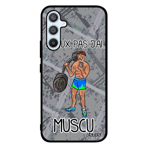 Coque j'peux pas j'ai musculation Galaxy A54 silicone unique comique Gris housse texte muscu sport bande dessinée crossfit Samsung