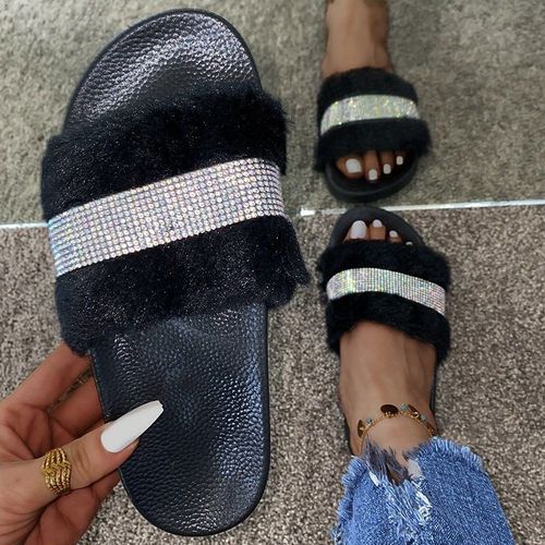 Diapositives En Fourrure Plate-forme Pour Femmes, Pantoufles Pelucheuses Et Mignonnes Semelles Souples,