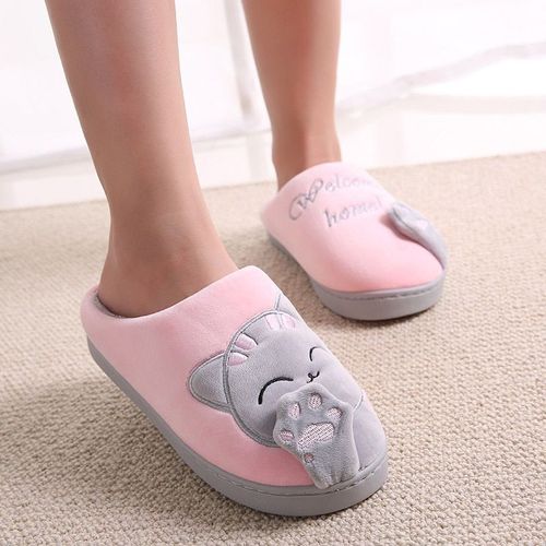 Femmes Hiver Chaud Maison Pantoufle Couple Chaussures Femme En Peluche Chat Animal Glisser Sur Doux Intérieur Appartements Confort Dames Et Homme Grande