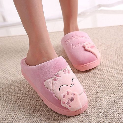 Femmes Hiver Chaud Maison Pantoufle Couple Chaussures Femme En Peluche Chat Animal Glisser Sur Doux Intérieur Appartements Confort Dames Et Homme Grande