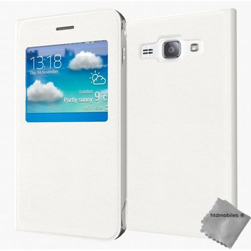 Housse Etui Coque Portefeuille S-View Pour Samsung Galaxy J3 (2016) + Film Ecran - Blanc