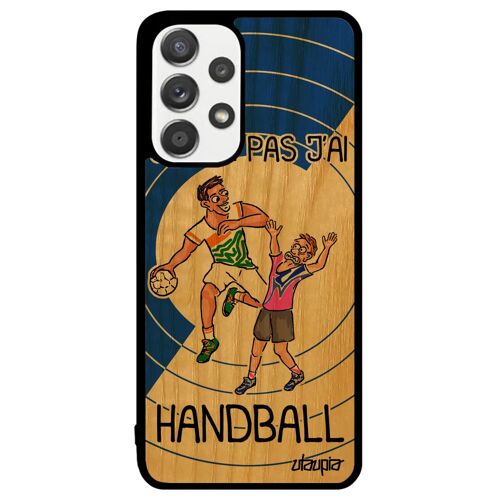 Coque en bois Samsung Galaxy A33 silicone humour j'peux pas j'ai handball drole etui Bleu bande dessinée hand comique made in France